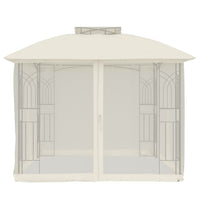 Gazebo con Tetto Doppio e Pareti Rete Crema 2,94x2,94 m Acciaio 368454