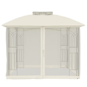 Gazebo con Tetto Doppio e Pareti Rete Crema 2,94x2,94 m Acciaio 368454