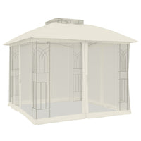 Gazebo con Tetto Doppio e Pareti Rete Crema 2,94x2,94 m Acciaio 368454