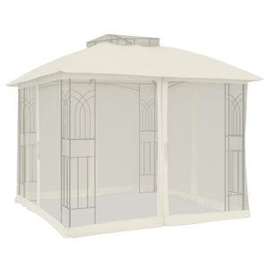 vidaXL Gazebo con Tetto Doppio e Pareti Rete Crema 2,94x2,94 m Acciaio