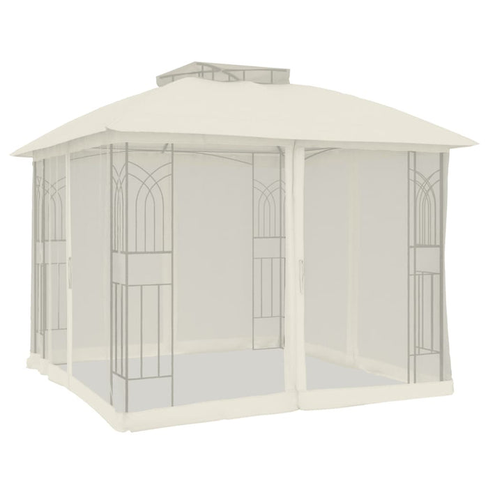 vidaXL Gazebo con Tetto Doppio e Pareti Rete Crema 2,94x2,94 m Acciaio