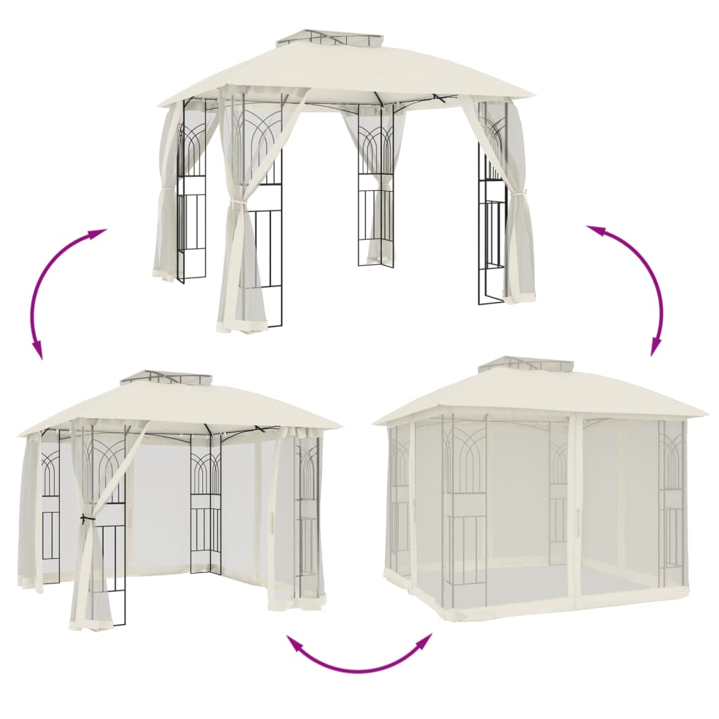 vidaXL Gazebo con Tetto Doppio e Pareti Rete Crema 2,94x2,94 m Acciaio