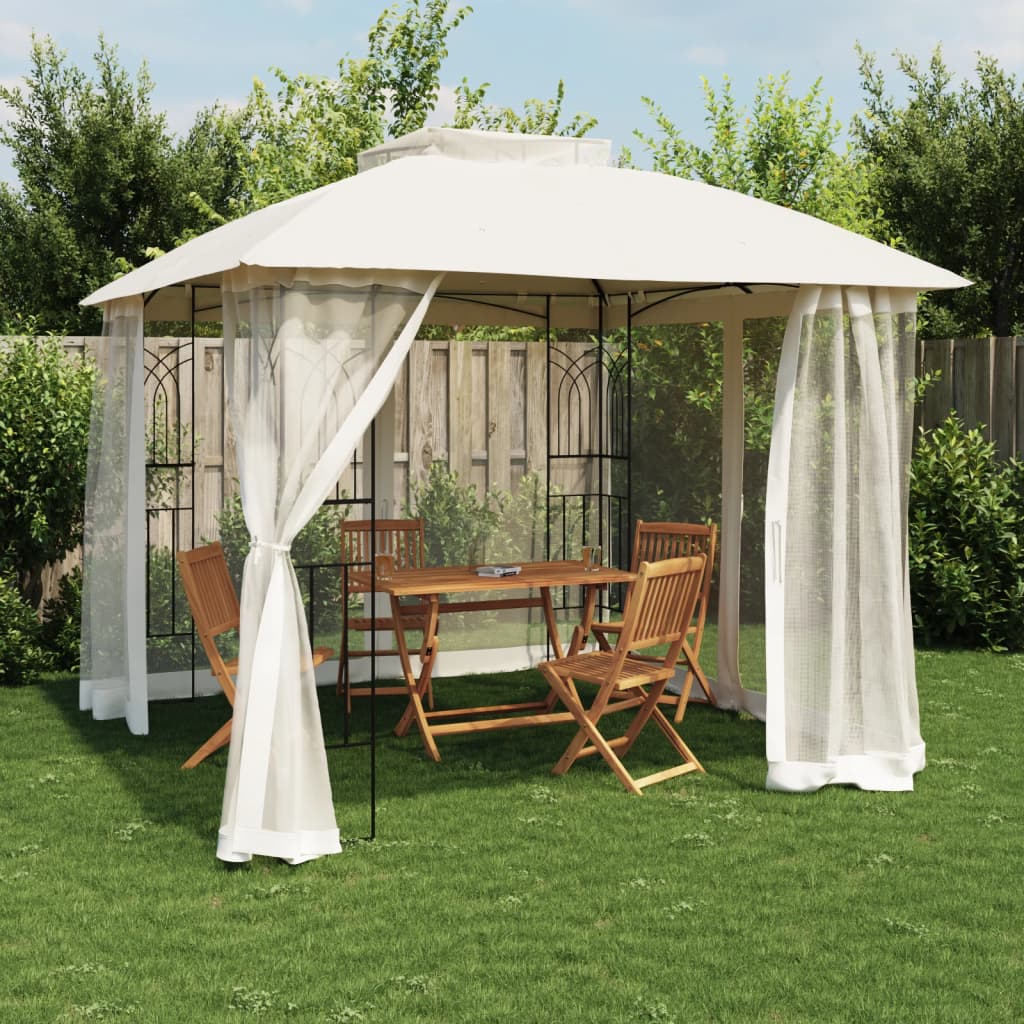 vidaXL Gazebo con Tetto Doppio e Pareti Rete Crema 2,94x2,94 m Acciaio