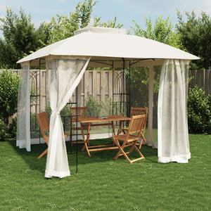 vidaXL Gazebo con Tetto Doppio e Pareti Rete Crema 2,94x2,94 m Acciaio