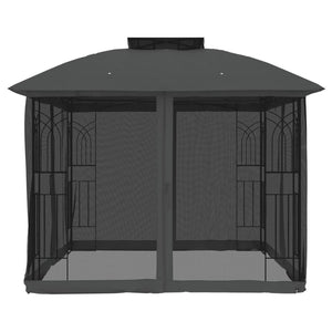 Gazebo Tetto Doppio e Pareti Rete Antracite 2,94x2,94 m Acciaio 368455
