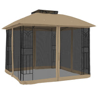 Gazebo con Tetto Doppio/Pareti Rete Tortora 2,94x2,94 m Acciaio 368456