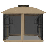 Gazebo con Tetto Doppio/Pareti Rete Tortora 2,94x2,94 m Acciaio 368456
