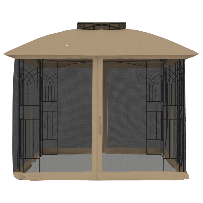 vidaXL Gazebo con Tetto Doppio/Pareti Rete Tortora 2,94x2,94 m Acciaio