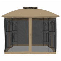 Gazebo con Tetto Doppio/Pareti Rete Tortora 2,94x2,94 m Acciaio 368456