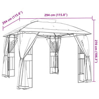 vidaXL Gazebo con Tetto Doppio/Pareti Rete Tortora 2,94x2,94 m Acciaio
