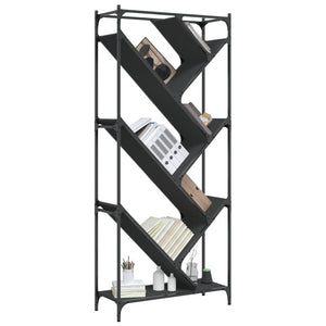 Libreria Nera 79x30x180 cm in Legno Multistrato e Metallo 845431