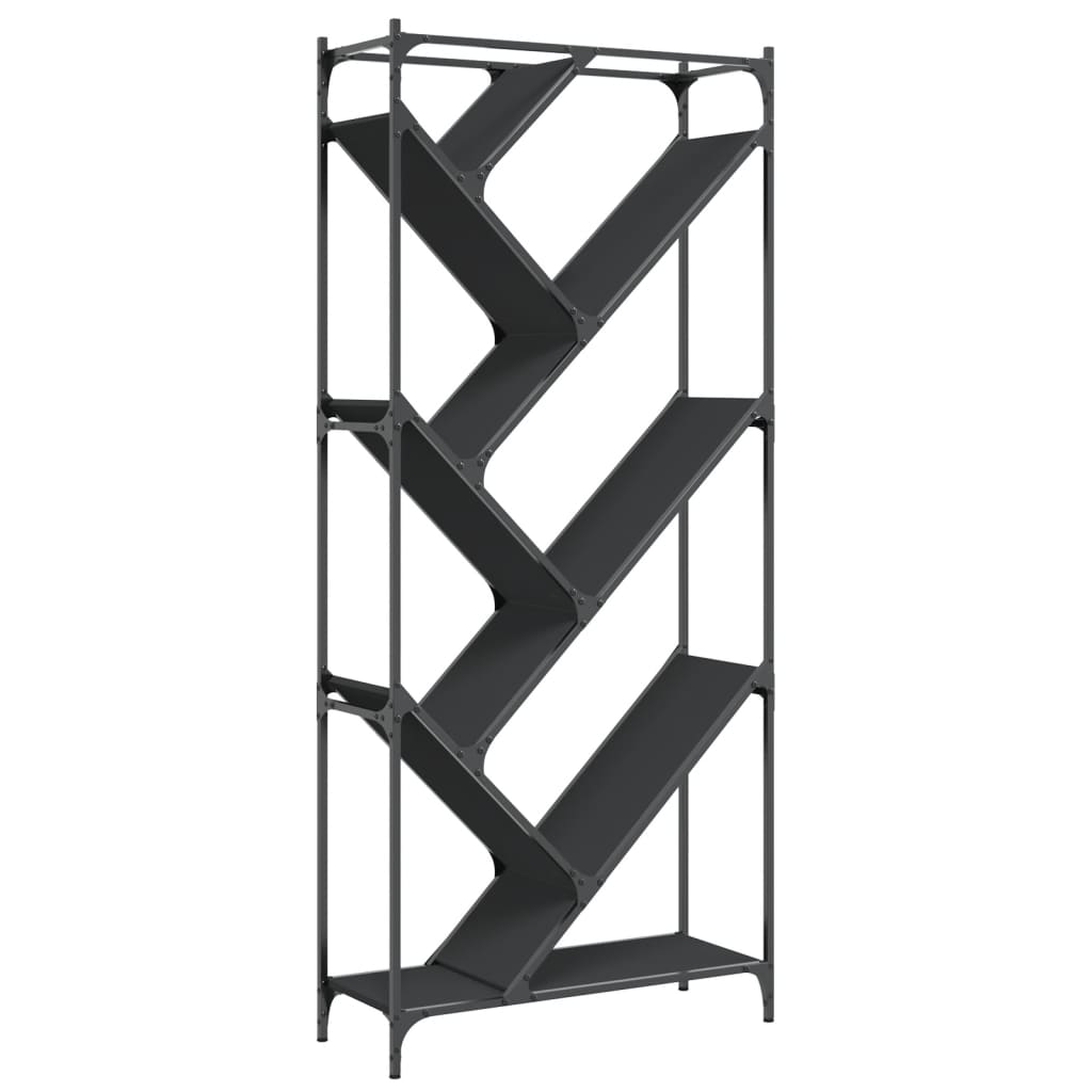 Libreria-Scaffale per Libri-Mobile di Stoccaggio Nera 79x30x180 cm in Legno Multistrato e Metallo