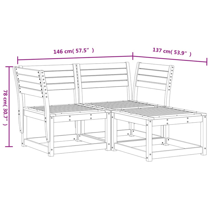 Set Divani da Giardino 3 pz in Legno Massello di Pino 3216985