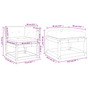Set Divani Giardino 3 pz con Cuscini Bianco Legno Massello Pino
