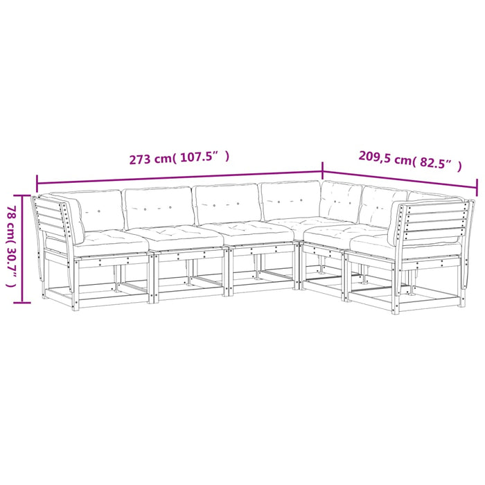 Set Divani Giardino 6pz con Cuscini Marrone Cera Massello Pino 3217027