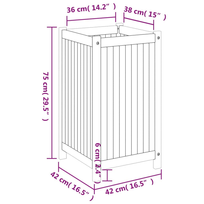 Fioriera Giardino con Rivestimento 42x42x75 cm Massello Acacia 366436