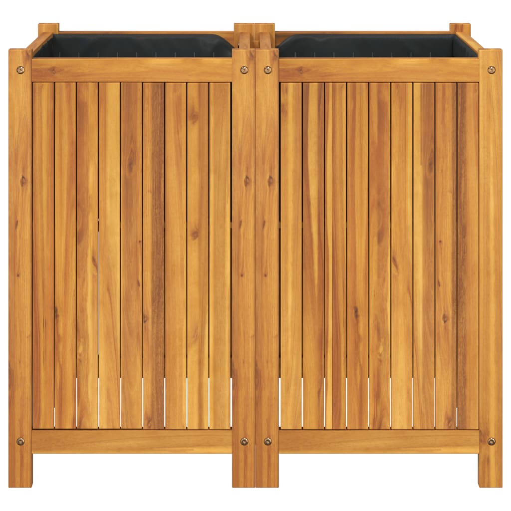 Fioriera aiuola rialzata vassoio piante fiori terrazza giardino con fodera 84 x 42 x 75 cm legno massello di acacia marrone 02_0038146