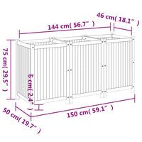 Fioriera aiuola rialzata vassoio piante fiori terrazza giardino con rivestimento 150 x 50 x 75 cm legno massello di acacia marrone 02_0038122