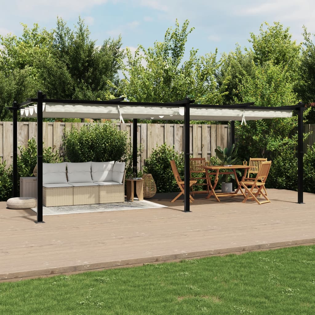 Gazebo da Giardino con Tetto Retrattile Crema 3x6m in Alluminio