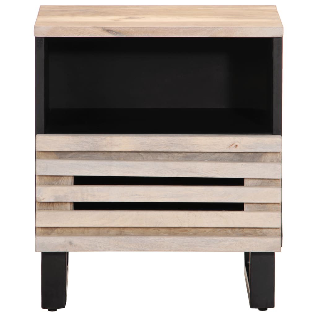 Comodino-Tavolino da notte 40x34x46 cm in Legno Massello di Mango Sbiancato 834124