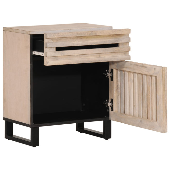 Comodino Bianco 50x34x60 cm in Legno Massello di Mango