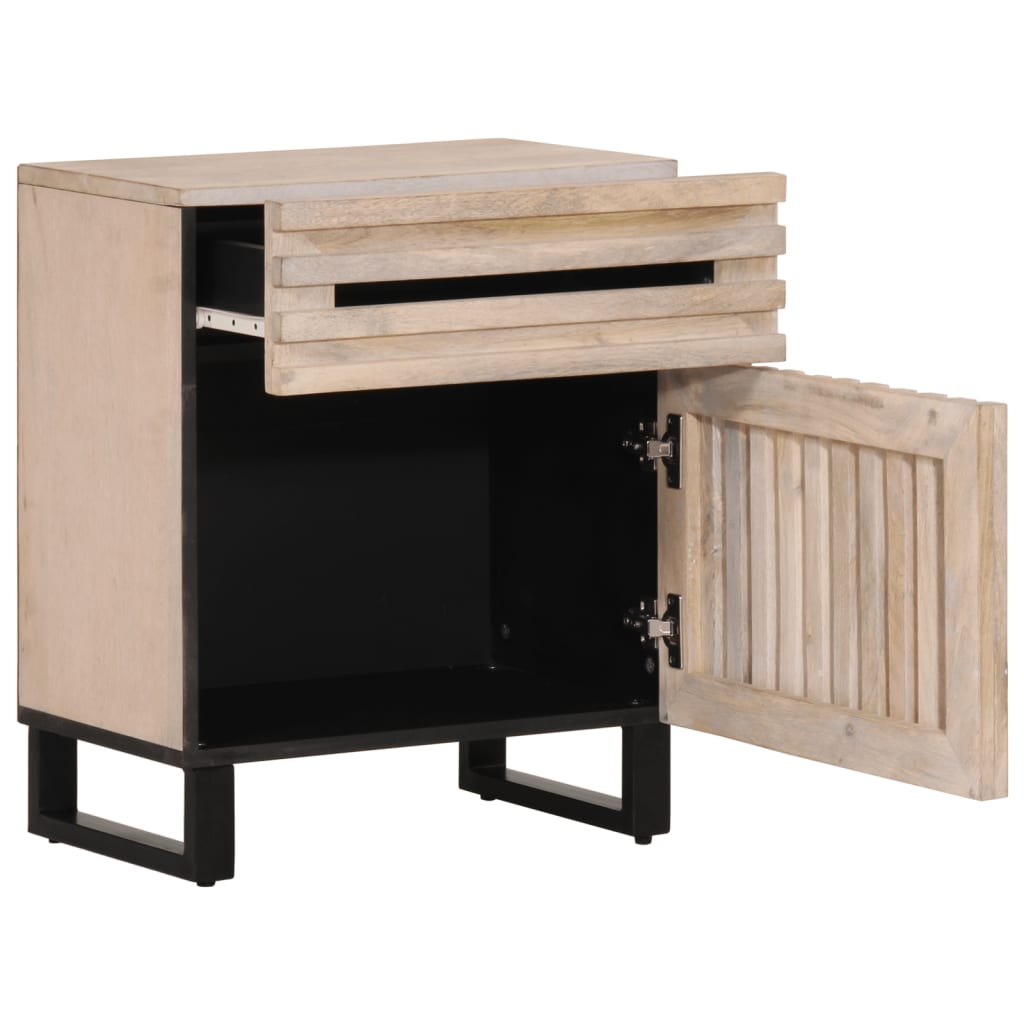 Comodino Bianco 50x34x60 cm in Legno Massello di Mango 377479