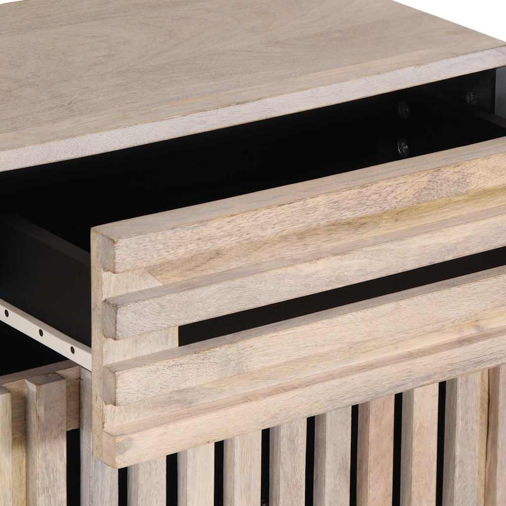 Comodino Bianco 50x34x60 cm in Legno Massello di Mango