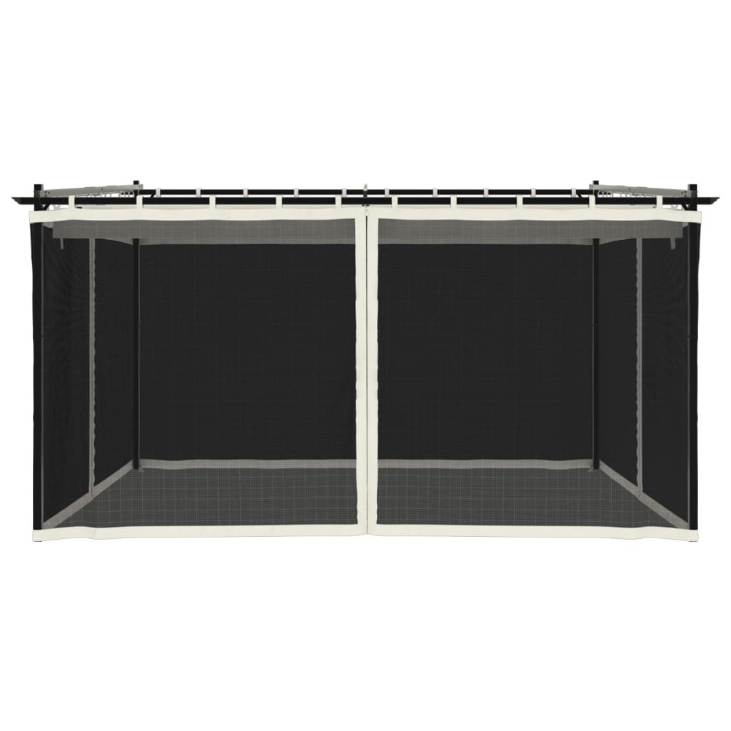 Gazebo con Pareti in Rete Crema 4x3 m in Acciaio
