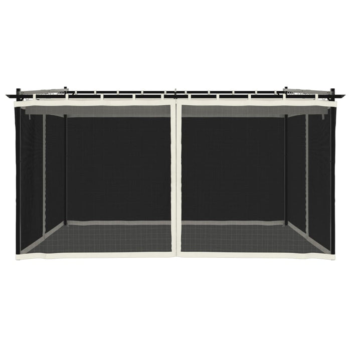 Gazebo con Pareti in Rete Crema 4x3 m in Acciaio