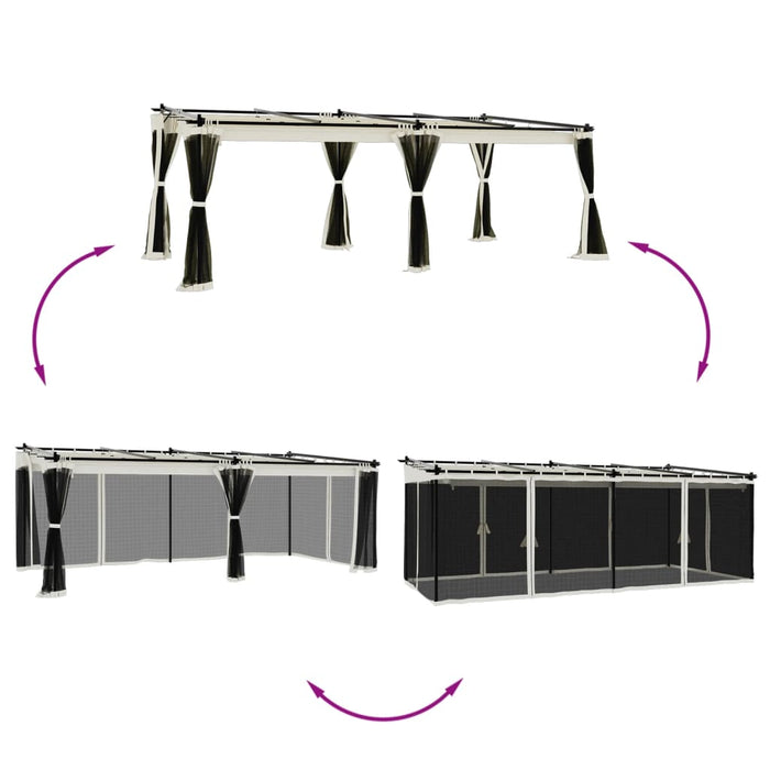 vidaXL Gazebo con Pareti in Rete Crema 6x3 m in Acciaio