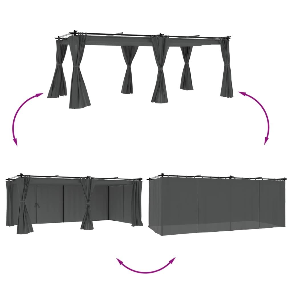 vidaXL Gazebo con Tende Antracite 6x3 m in Acciaio