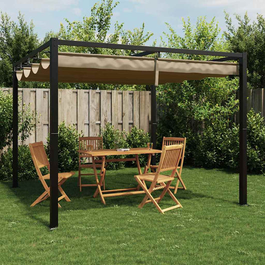 Gazebo da Giardino con Tetto Retrattile Tortora 3x3 m Acciaio 4003961