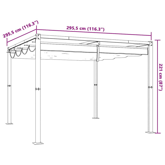 Gazebo da Giardino con Tetto Retrattile Tortora 3x3 m Acciaio 4003961