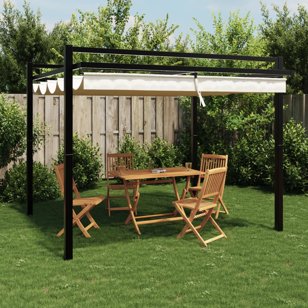 vidaXL Gazebo da Giardino con Tetto Retrattile Crema 3x3m in Alluminio
