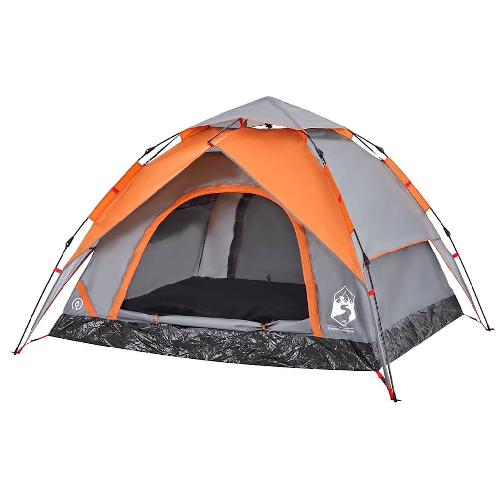Tenda a Cupola 3 Persone Grigio e Arancione a Rilascio Rapido 4004179