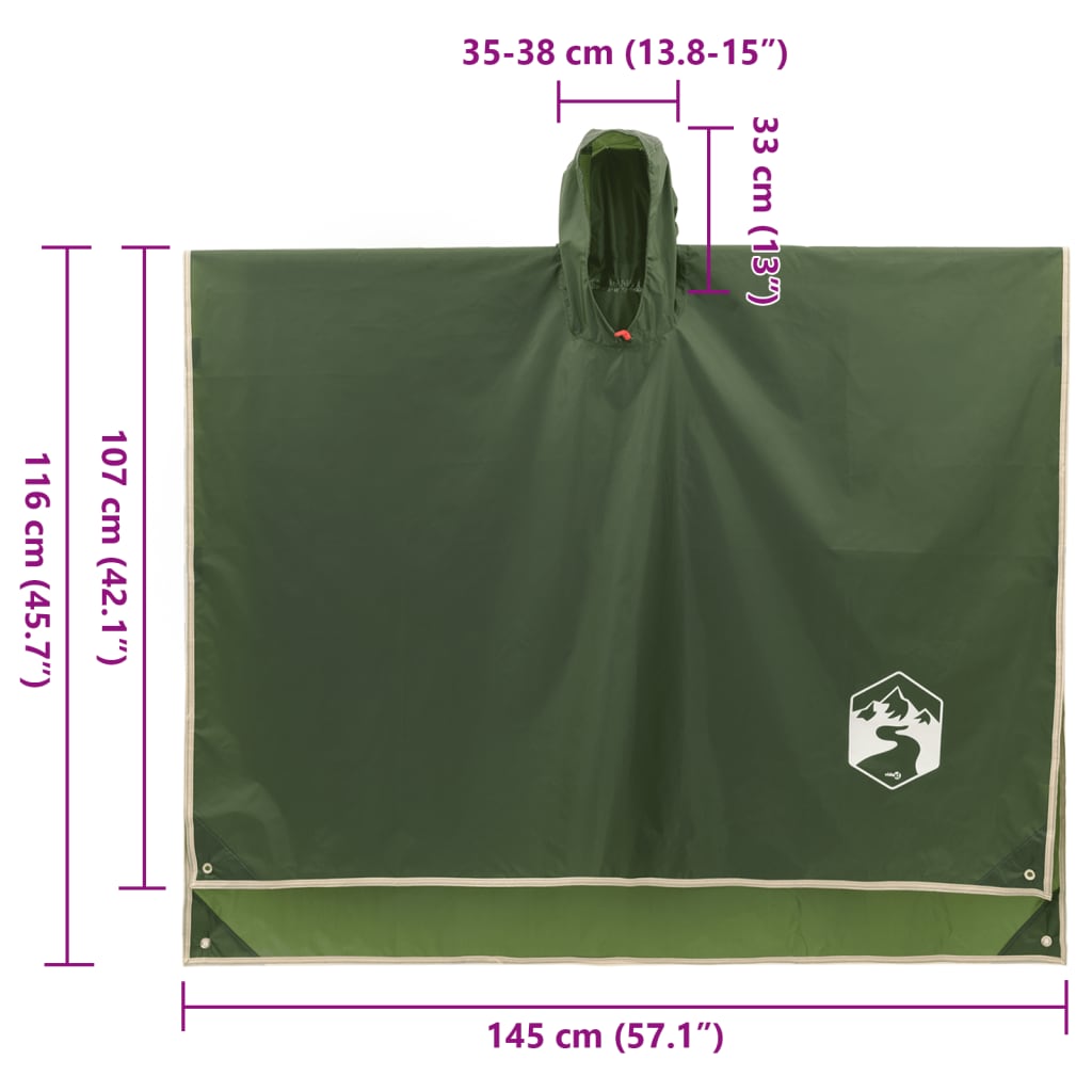 Poncho Antipioggia con Cappuccio Design 2 in 1 Verde 223x145 cm
