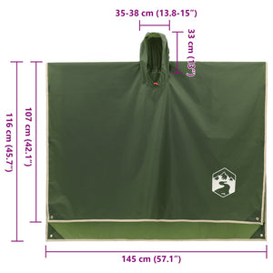 Poncho Antipioggia con Cappuccio Design 2 in 1 Verde 223x145 cm