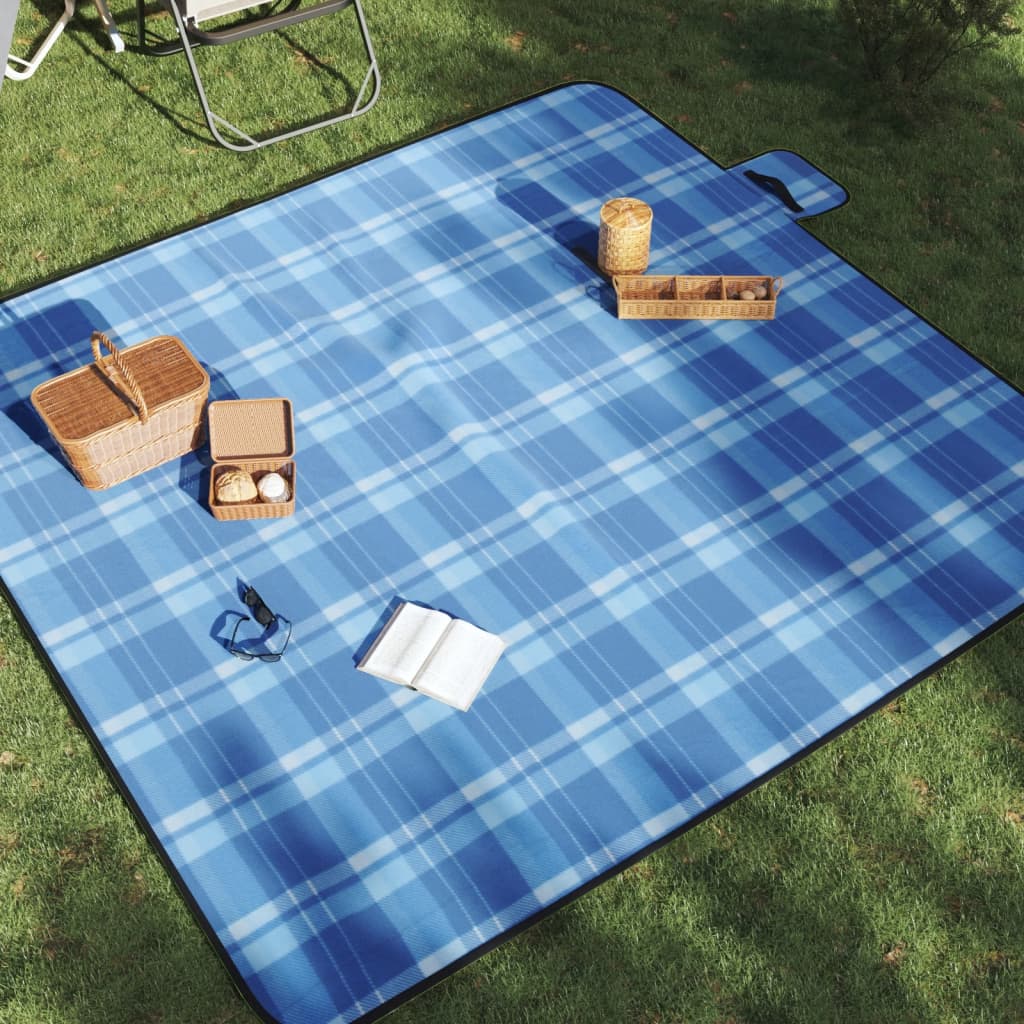 vidaXL Tovaglia da Picnic Pieghevole A Quadri Blu 200x200 cm Velluto