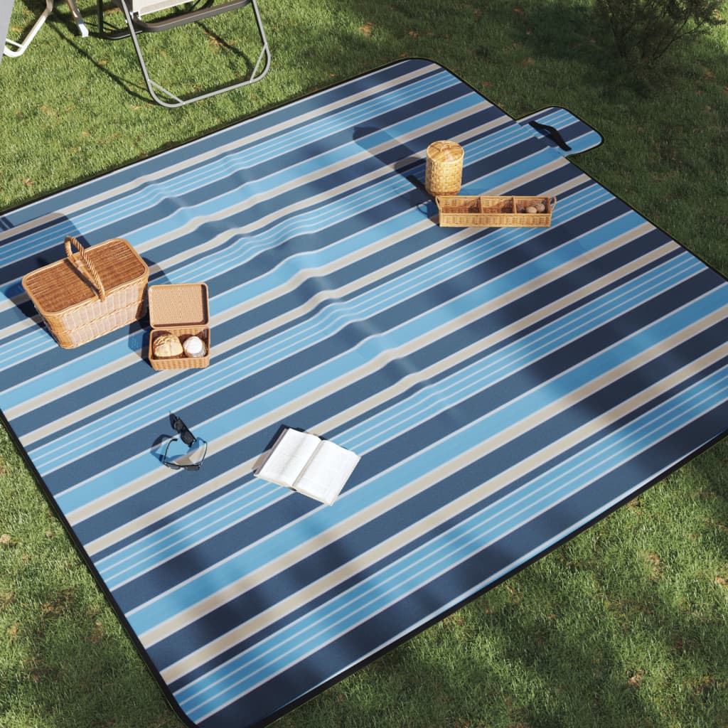 Tovaglia Picnic Pieghevole Strisce Blu e Bianco 200x200 Velluto 4004211
