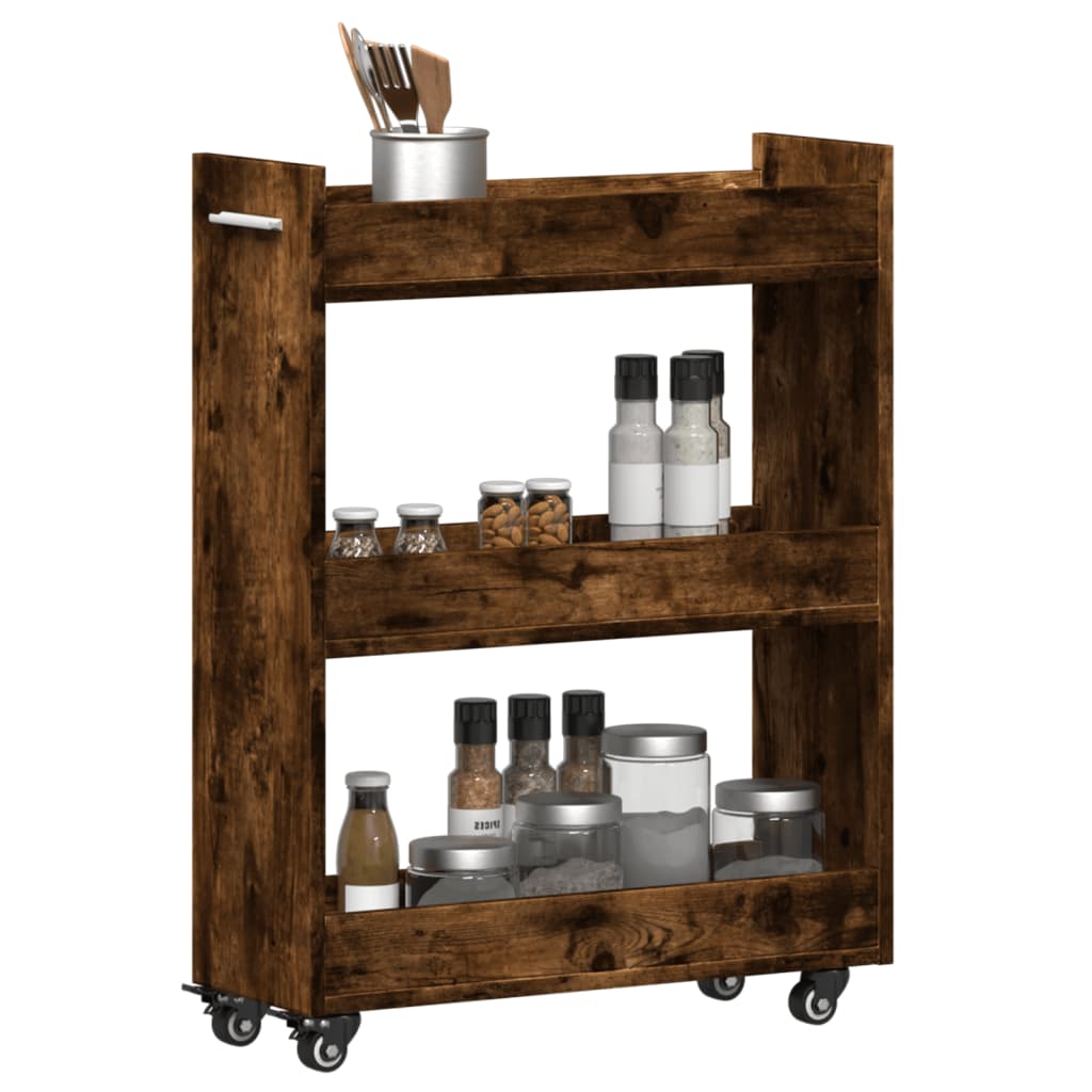 Mobile con Ruote Rovere Fumo 60x22x79 cm in Legno Multistrato 840419