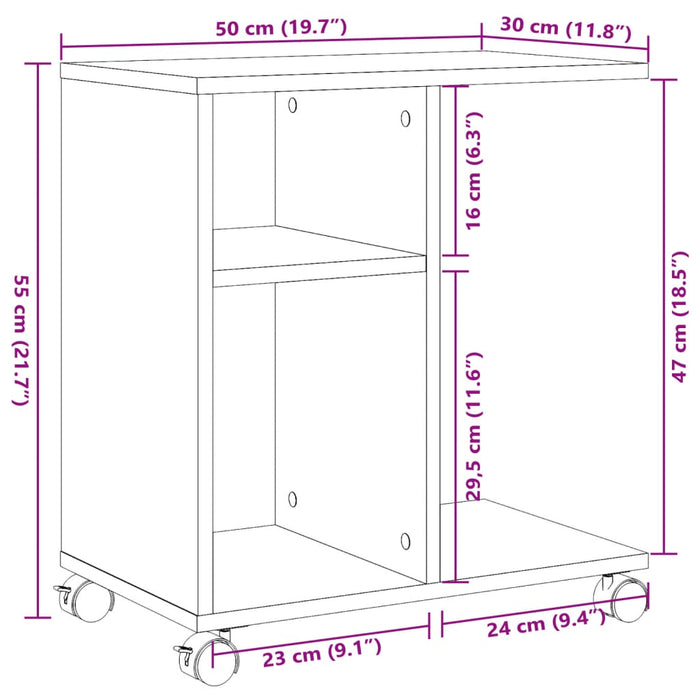 Tavolino con Ruote Grigio Sonoma 50x30x55 cm Legno Multistrato