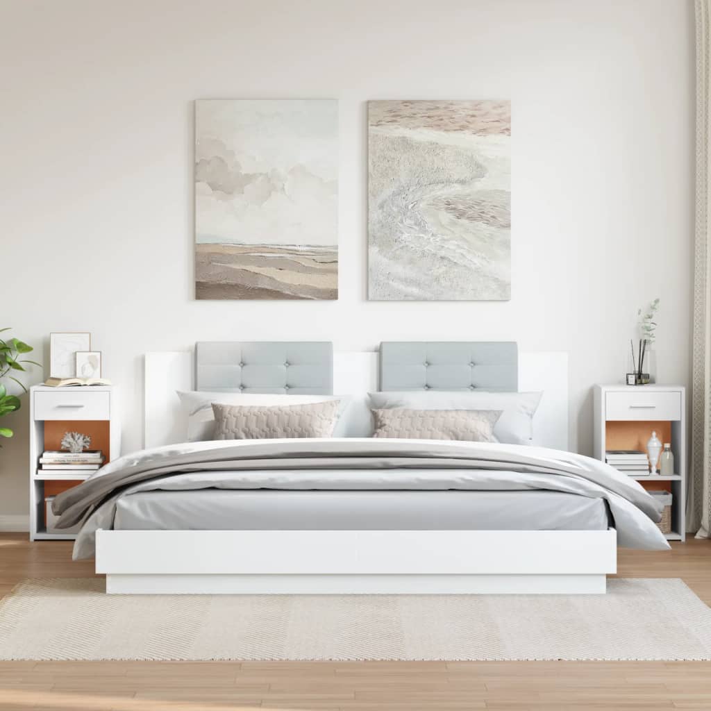 Comodini 2pz Bianchi 35x34x65 cm in Legno Multistrato