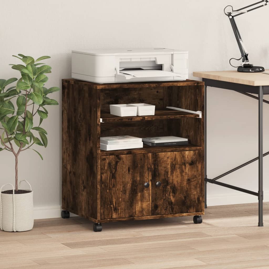 Supporto per Stampante con Ruote Rovere Fumo 60x48x74 cm 840636