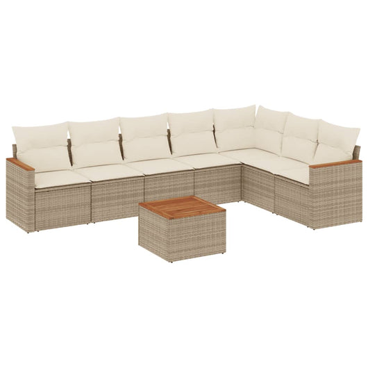 Set Divano da Giardino 8 pz con Cuscini Beige in Polyrattan