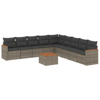 Set Divano da Giardino 10 pz con Cuscini Grigio in Polyrattan 3226067