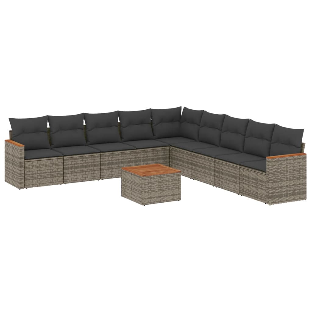Set Divano da Giardino 10 pz con Cuscini Grigio in Polyrattan 3226067