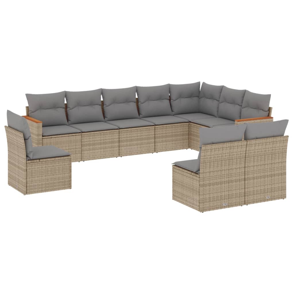 Set Divano da Giardino 10 pz con Cuscini Beige Misto Polyrattancod mxl 113067