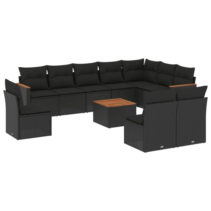 Set Divani da Giardino 11 pz con Cuscini in Polyrattan Nero 3226076