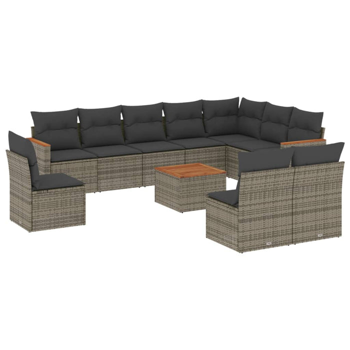 Set Divani da Giardino 11 pz con Cuscini in Polyrattan Grigio