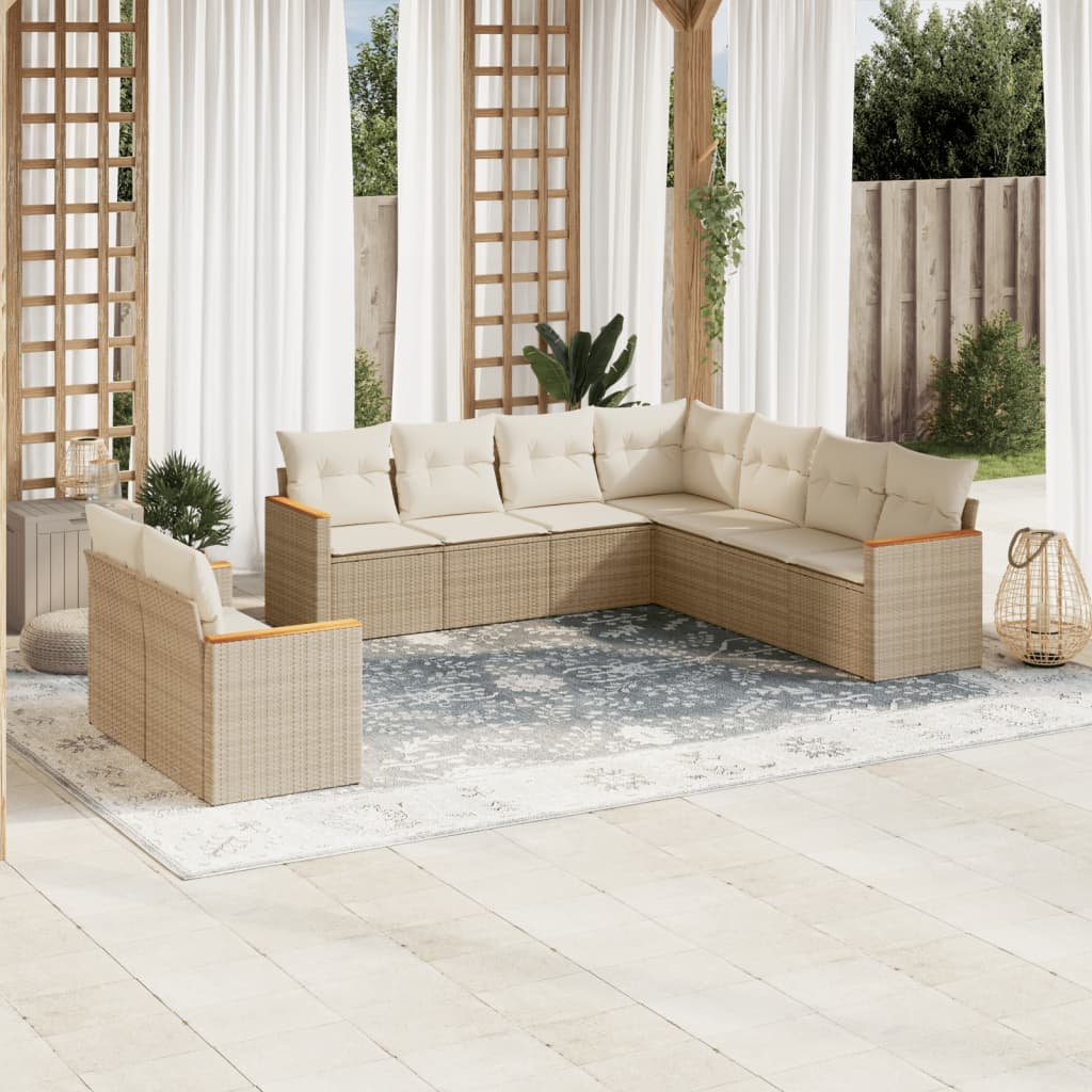 Set Divano da Giardino 9 pz con Cuscini Beige in Polyrattan 3226100